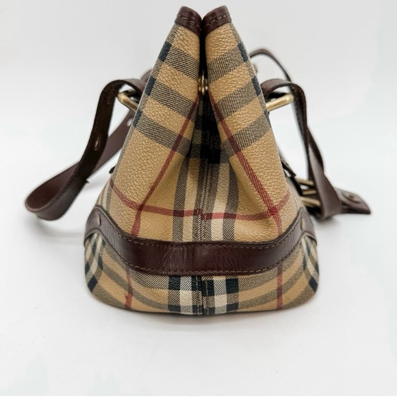 Burberry Bag Haymarket Nova Check Buckle Satchel Brown Leather Plaid - Picture 9 of 14